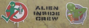 alien inside, logo, spray, stencil, sticker, street art